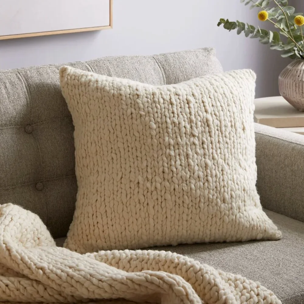 Quince Cream Chunky Knit Accent Pillows covers (Pair)